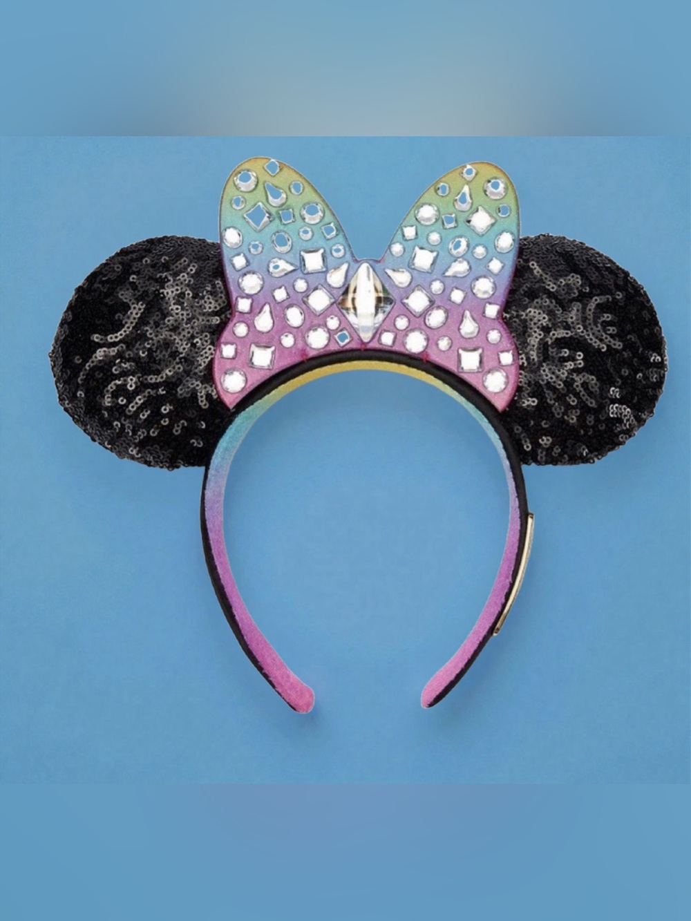 Disneyland Resort 70th Minnie Mouse Sequin Ears Headband Rainbow Bow